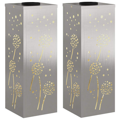Solar Led Pad Licht 2 Pcs 18 x 18 x 50 cm Roestvrij staal Paardenbloem patroon