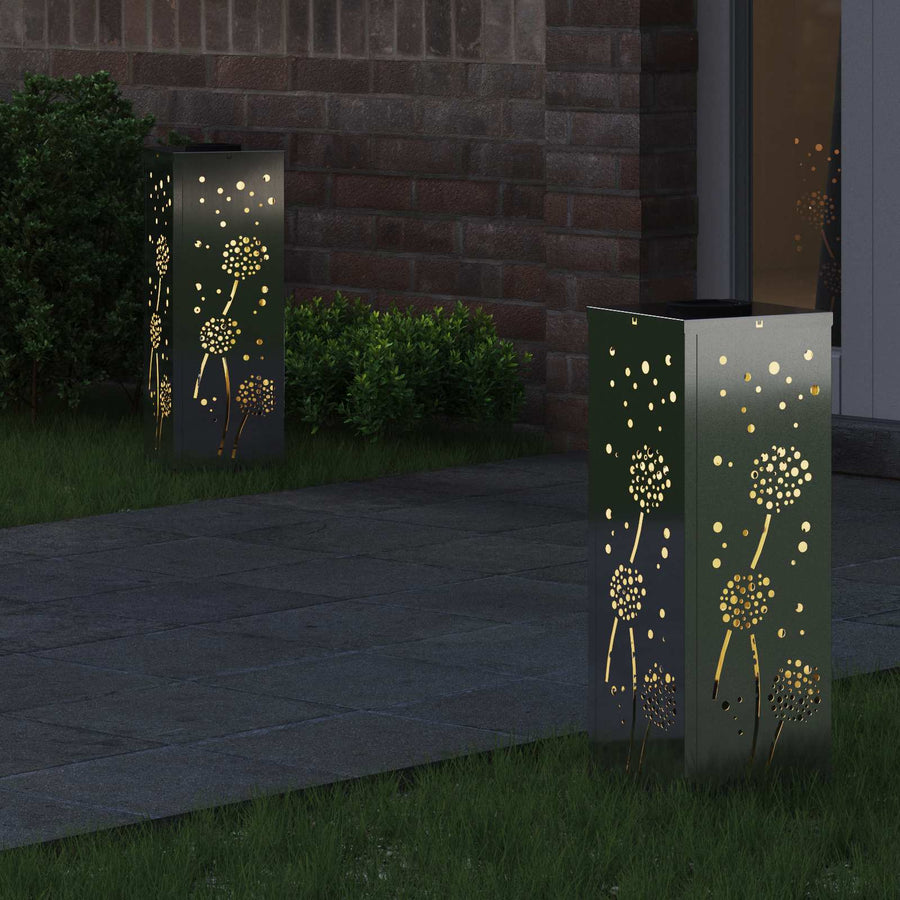 Solar Led Pad Licht 2 Pcs Gegalvaniseerd Gegalvaniseerd 18 x 18 x 50 cm Geëgalvaniseerd staal Paardenbloem patroon