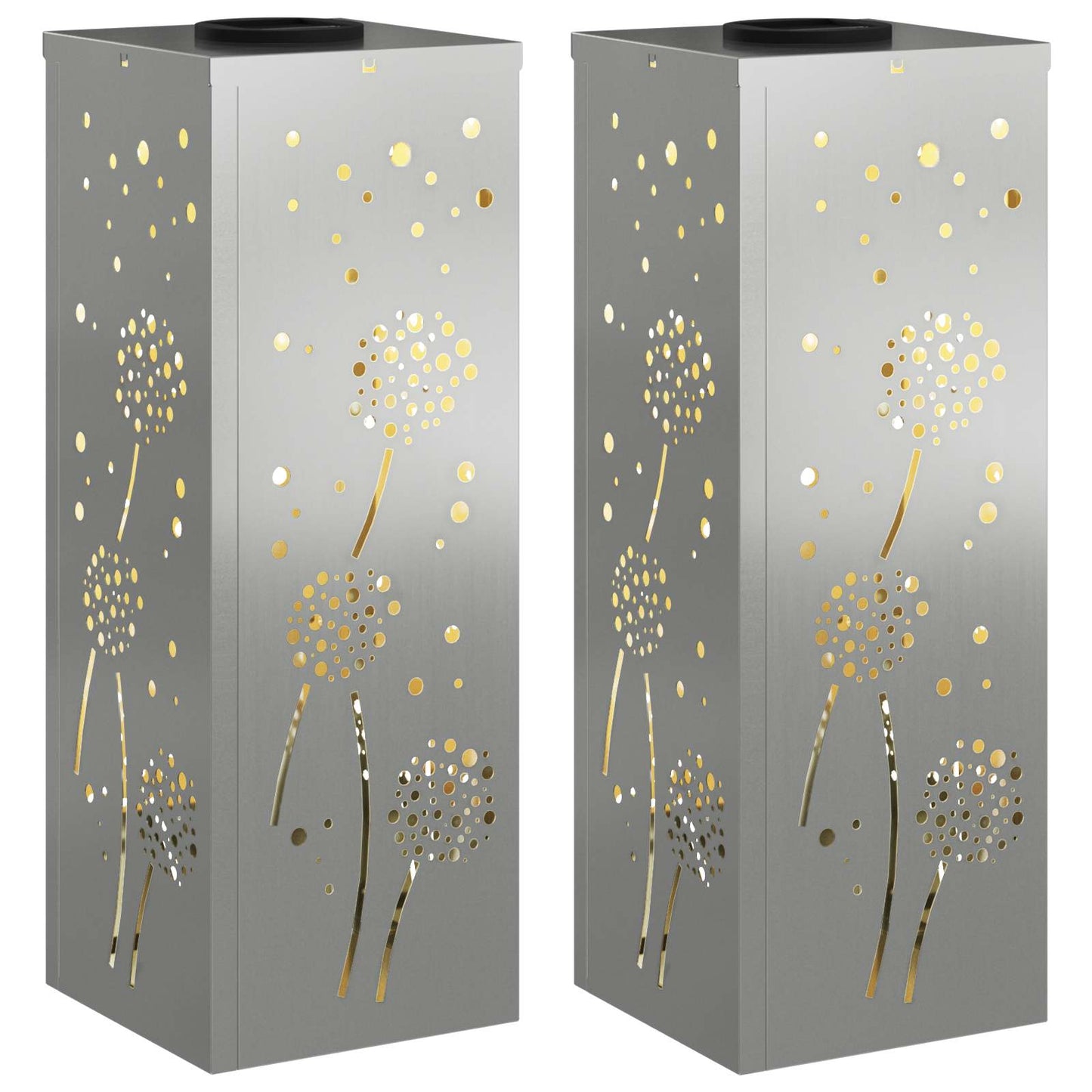 Solar Led Pad Licht 2 Pcs Gegalvaniseerd Gegalvaniseerd 18 x 18 x 50 cm Geëgalvaniseerd staal Paardenbloem patroon