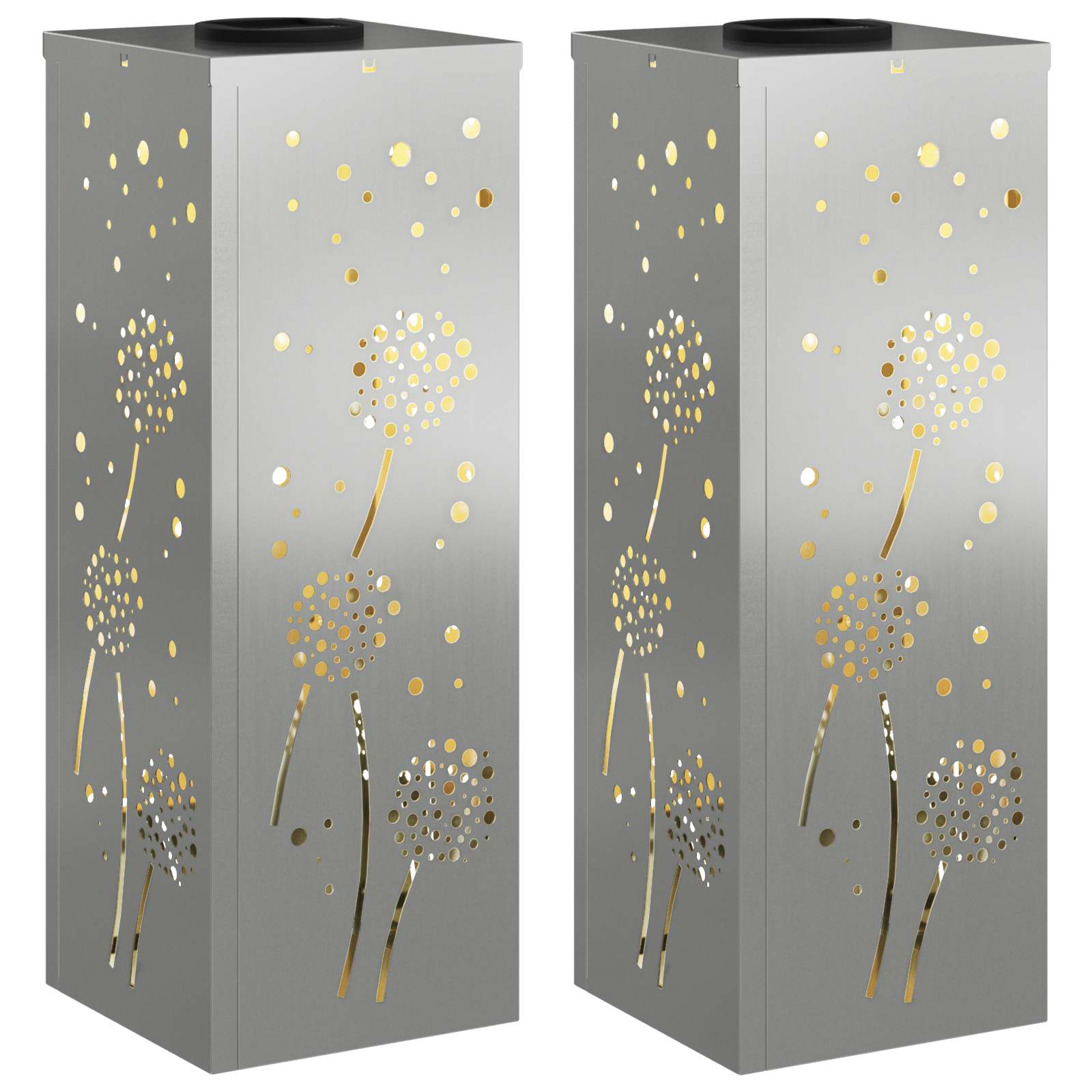 Solar Led Pad Licht 2 Pcs Gegalvaniseerd Gegalvaniseerd 18 x 18 x 50 cm Geëgalvaniseerd staal Paardenbloem patroon