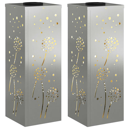 Solar Led Pad Licht 2 Pcs Gegalvaniseerd Gegalvaniseerd 18 x 18 x 50 cm Geëgalvaniseerd staal Paardenbloem patroon
