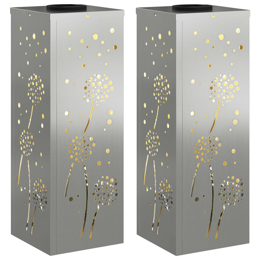 Solar Led Pad Licht 2 Pcs Gegalvaniseerd Gegalvaniseerd 18 x 18 x 50 cm Geëgalvaniseerd staal Paardenbloem patroon