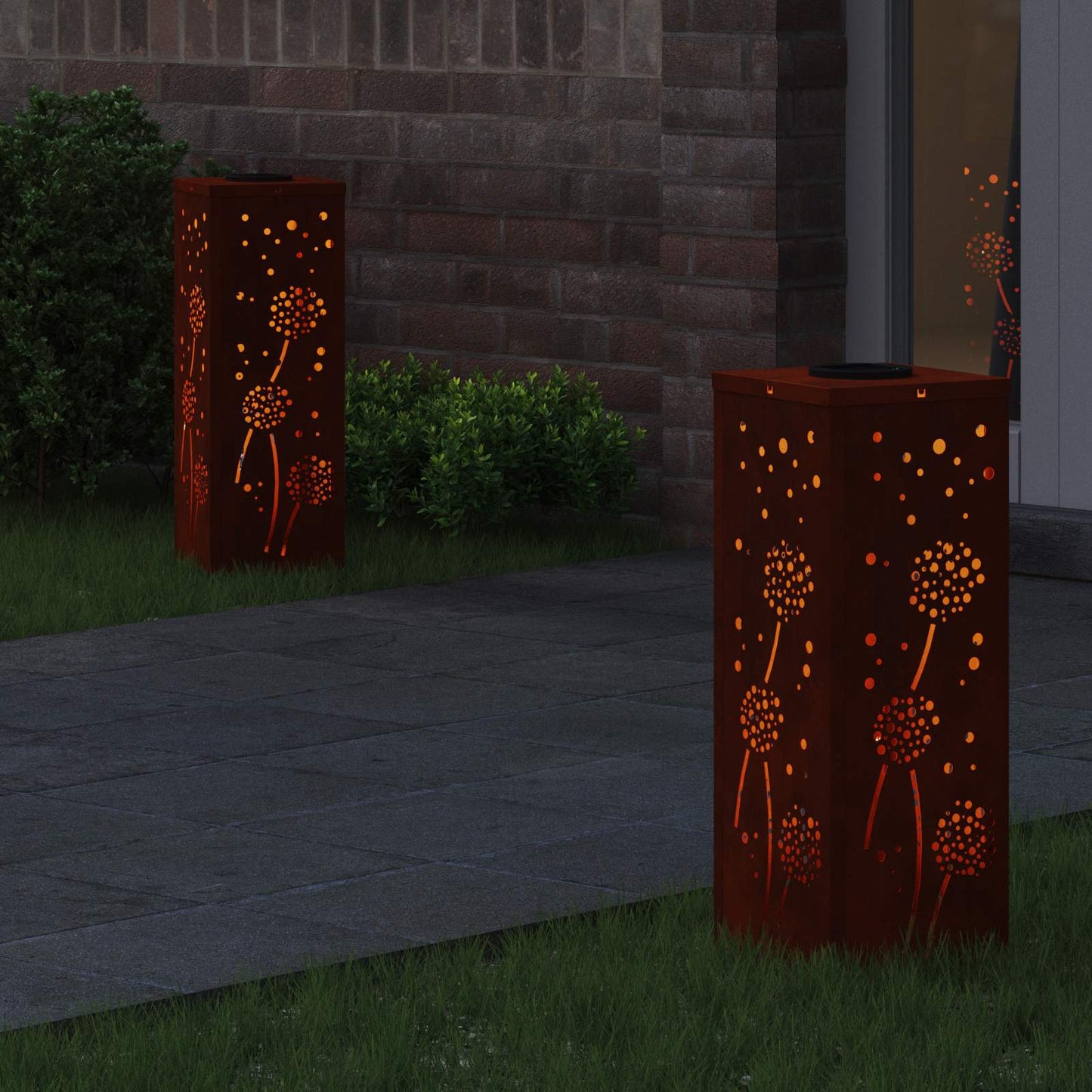 Solar Led Pad Licht 2 Pcs 18 x 18 x 50 cm Cortenstaal Paardenbloem patroon