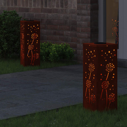 Solar Led Pad Licht 2 Pcs 18 x 18 x 50 cm Cortenstaal Paardenbloem patroon