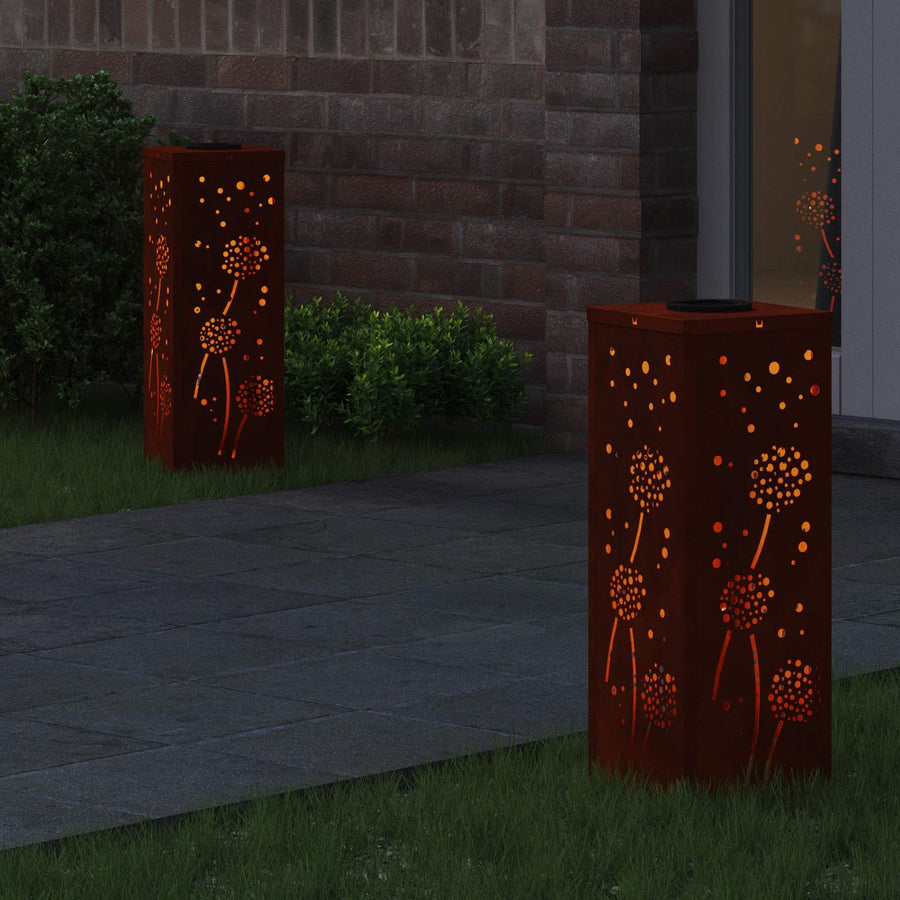 Solar Led Pad Licht 2 Pcs 18 x 18 x 50 cm Cortenstaal Paardenbloem patroon