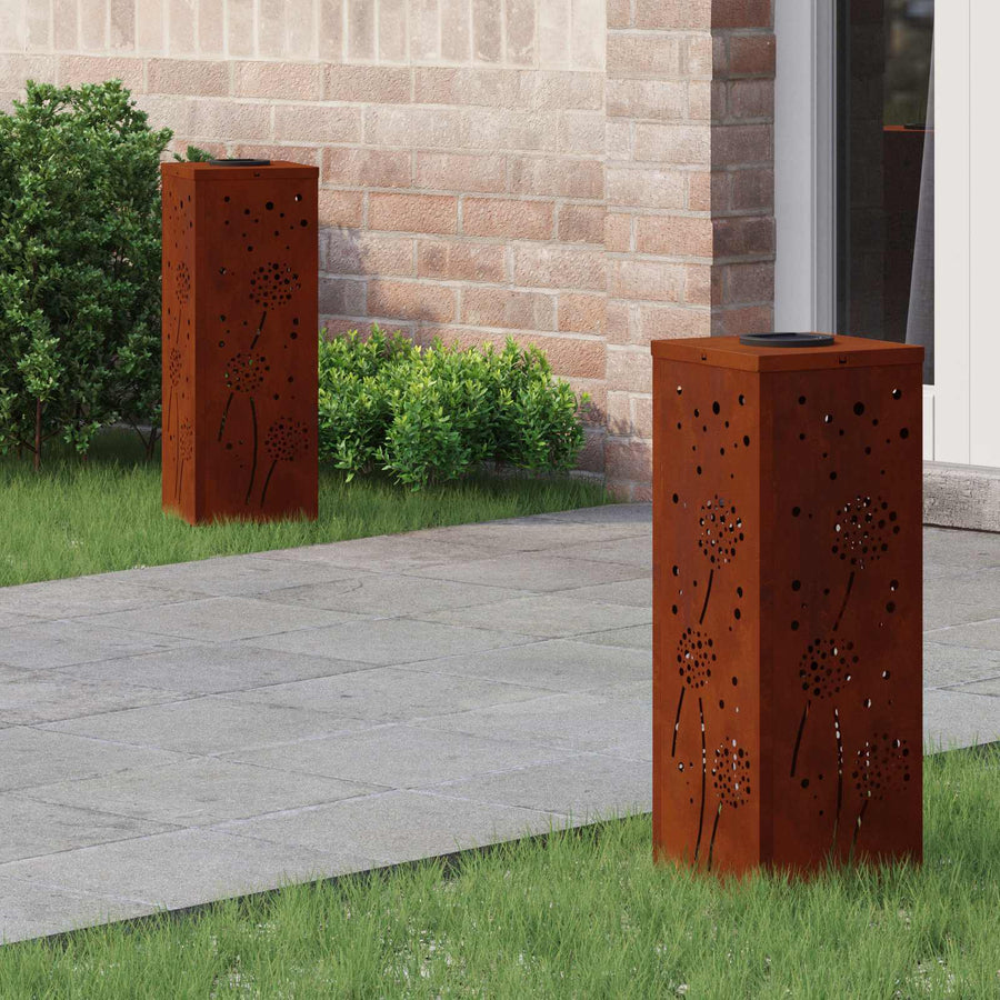 Solar Led Pad Licht 2 Pcs 18 x 18 x 50 cm Cortenstaal Paardenbloem patroon