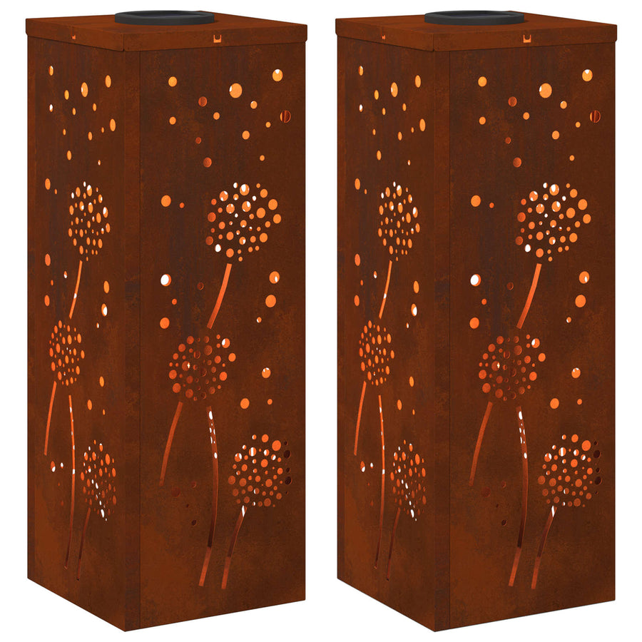 Solar Led Pad Licht 2 Pcs 18 x 18 x 50 cm Cortenstaal Paardenbloem patroon