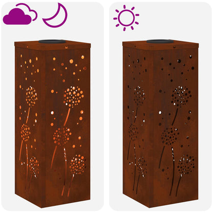 Solar Led Pad Licht 2 Pcs 18 x 18 x 50 cm Cortenstaal Paardenbloem patroon