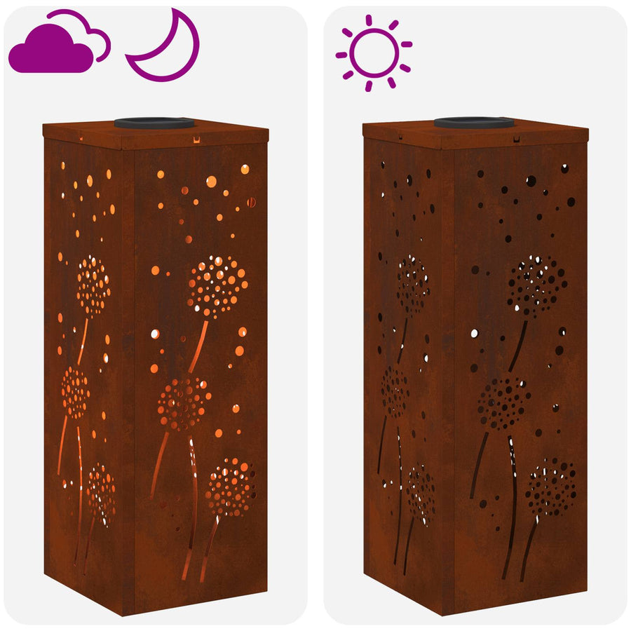 Solar Led Pad Licht 2 Pcs 18 x 18 x 50 cm Cortenstaal Paardenbloem patroon