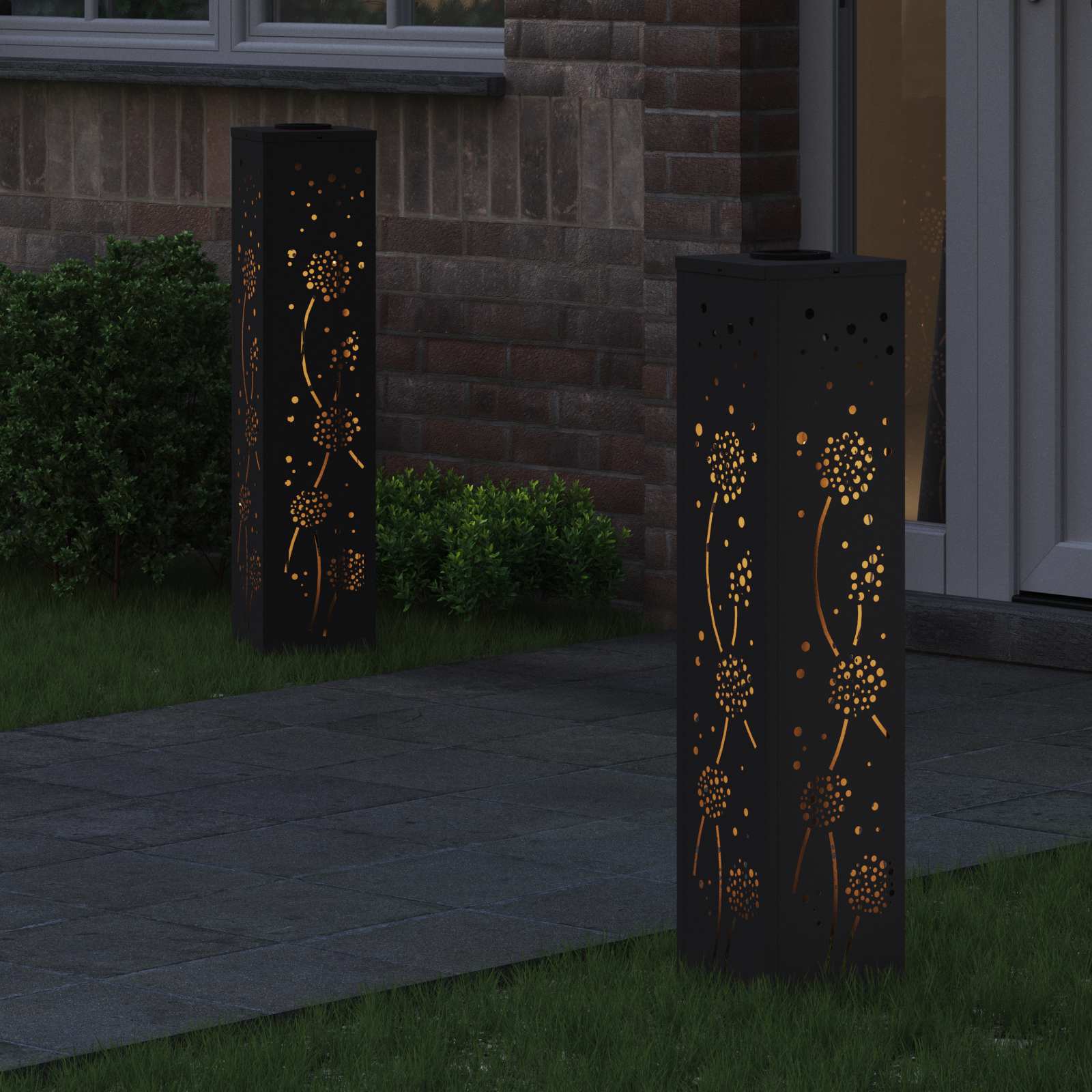 Solar Led Pad Licht 2 Pcs Koudgewalst Staal 18 x 18 x 80 cm Zwart Paardenbloem patroon