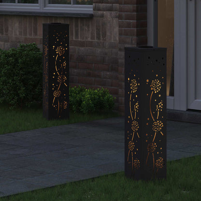 Solar Led Pad Licht 2 Pcs Koudgewalst Staal 18 x 18 x 80 cm Zwart Paardenbloem patroon