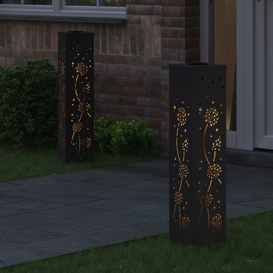 Solar Led Pad Licht 2 Pcs Koudgewalst Staal 18 x 18 x 80 cm Zwart Paardenbloem patroon