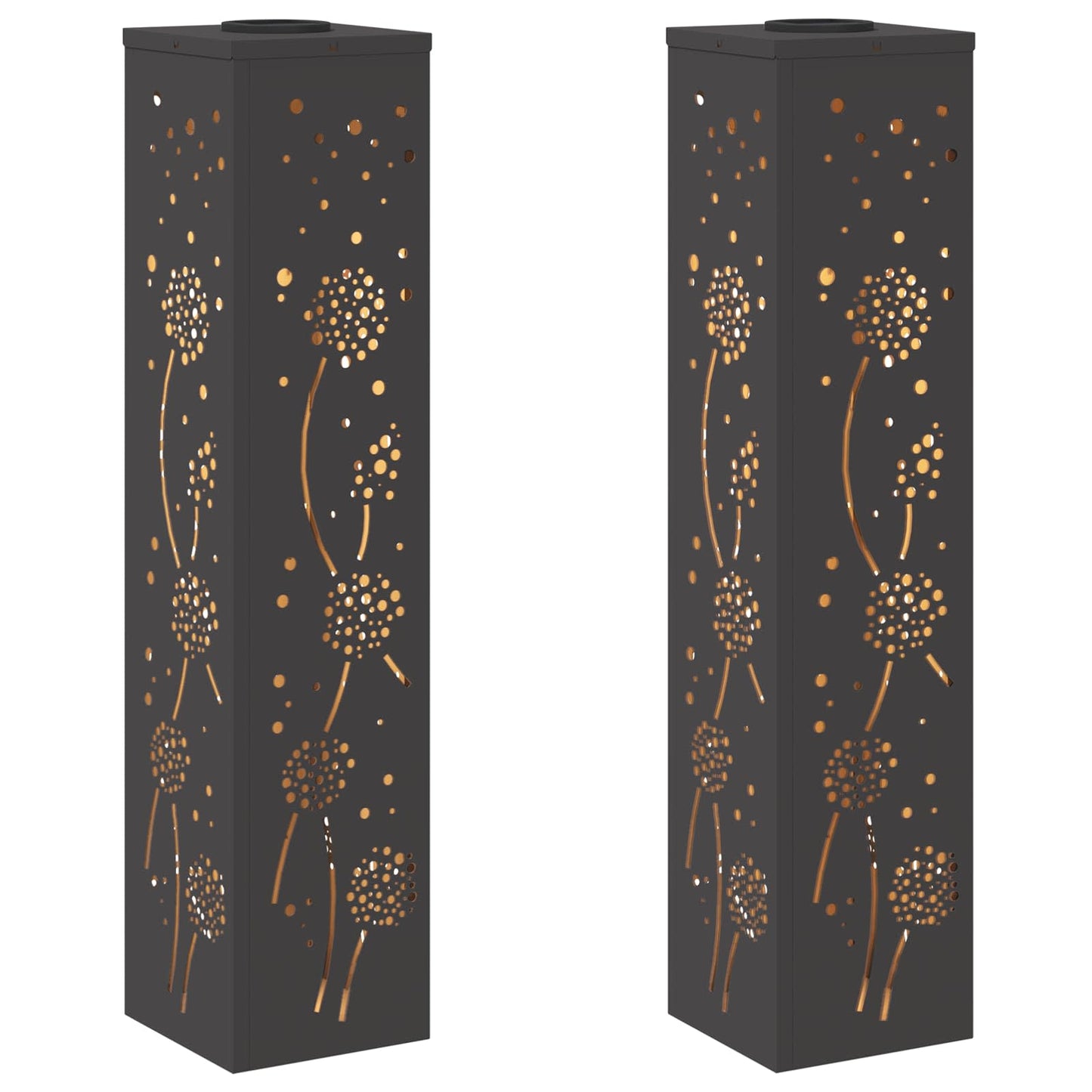 Solar Led Pad Licht 2 Pcs Koudgewalst Staal 18 x 18 x 80 cm Zwart Paardenbloem patroon