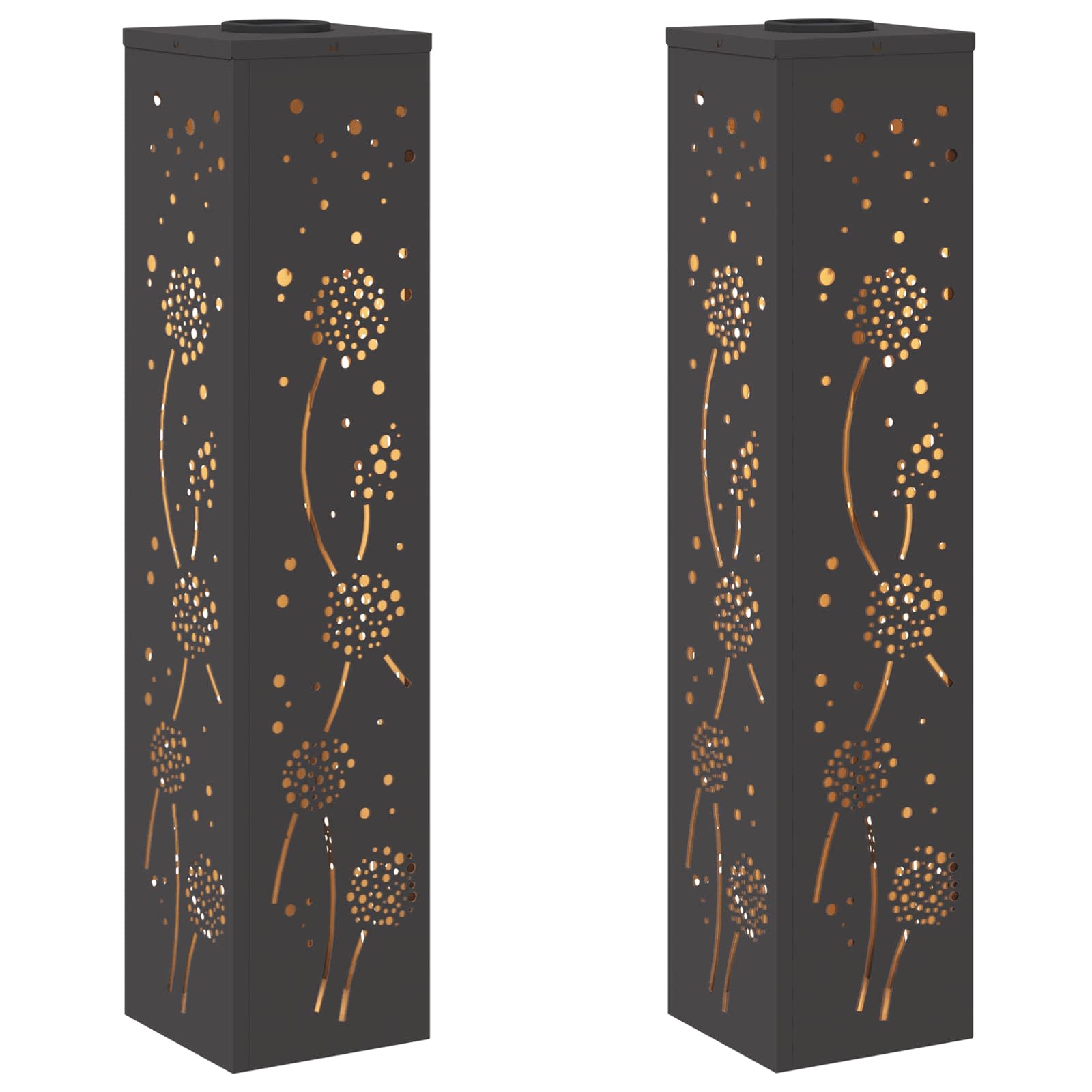 Solar Led Pad Licht 2 Pcs Koudgewalst Staal 18 x 18 x 80 cm Zwart Paardenbloem patroon