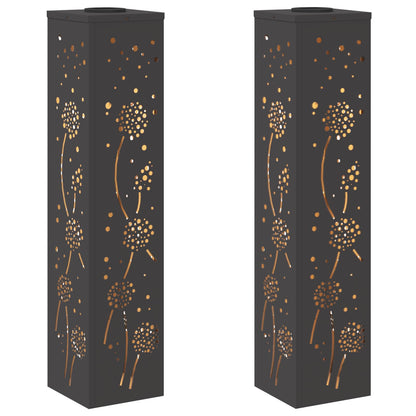 Solar Led Pad Licht 2 Pcs Koudgewalst Staal 18 x 18 x 80 cm Zwart Paardenbloem patroon