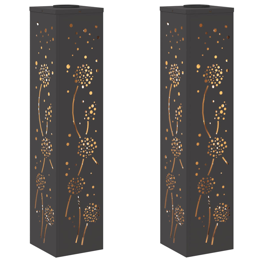 Solar Led Pad Licht 2 Pcs Koudgewalst Staal 18 x 18 x 80 cm Zwart Paardenbloem patroon