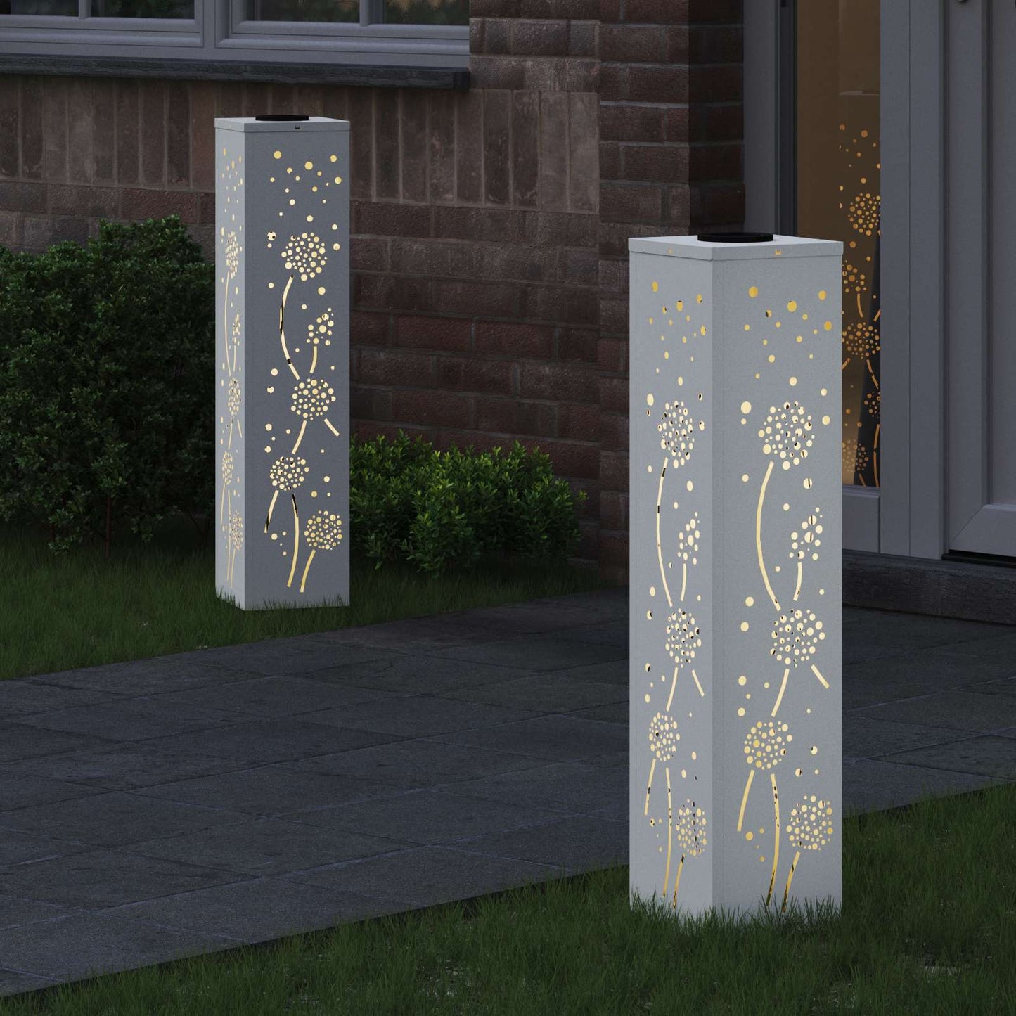 Solar Led Pad Licht 2 Pcs Koudgewalst Staal 18 x 18 x 80 cm Wit Paardenbloem patroon
