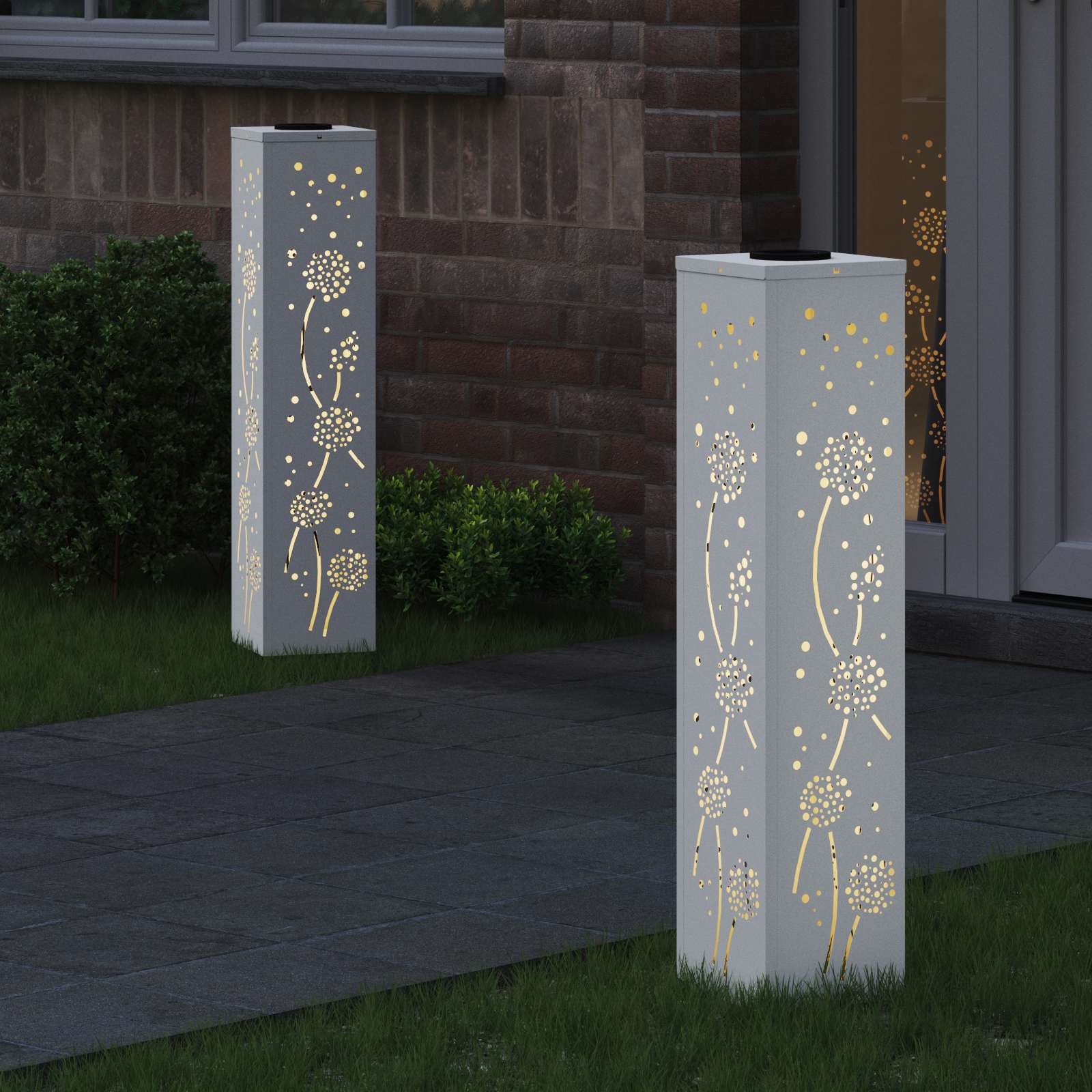 Solar Led Pad Licht 2 Pcs Koudgewalst Staal 18 x 18 x 80 cm Wit Paardenbloem patroon