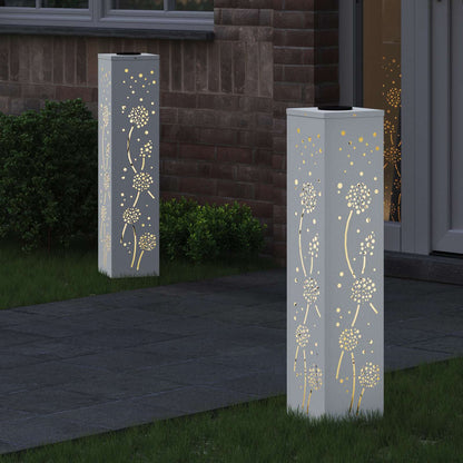 Solar Led Pad Licht 2 Pcs Koudgewalst Staal 18 x 18 x 80 cm Wit Paardenbloem patroon