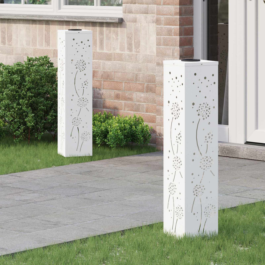 Solar Led Pad Licht 2 Pcs Koudgewalst Staal 18 x 18 x 80 cm Wit Paardenbloem patroon