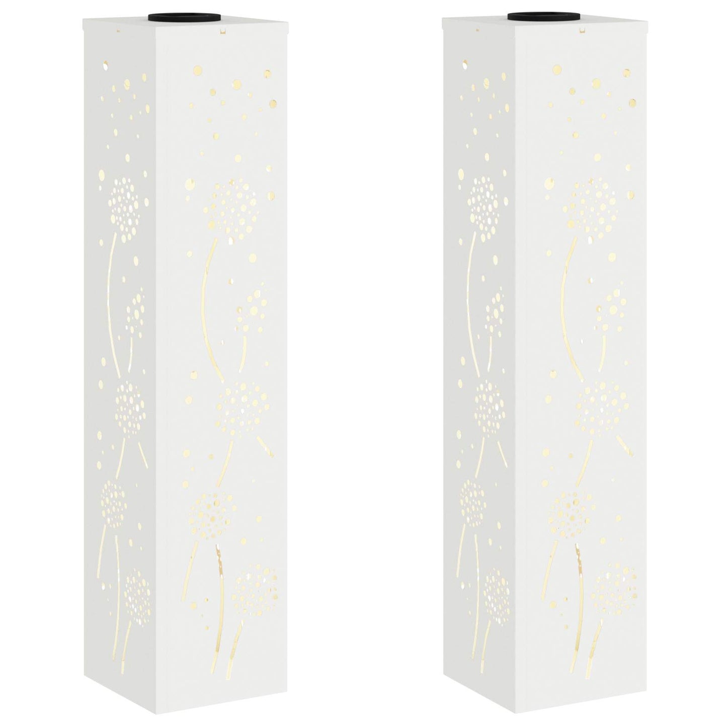 Solar Led Pad Licht 2 Pcs Koudgewalst Staal 18 x 18 x 80 cm Wit Paardenbloem patroon