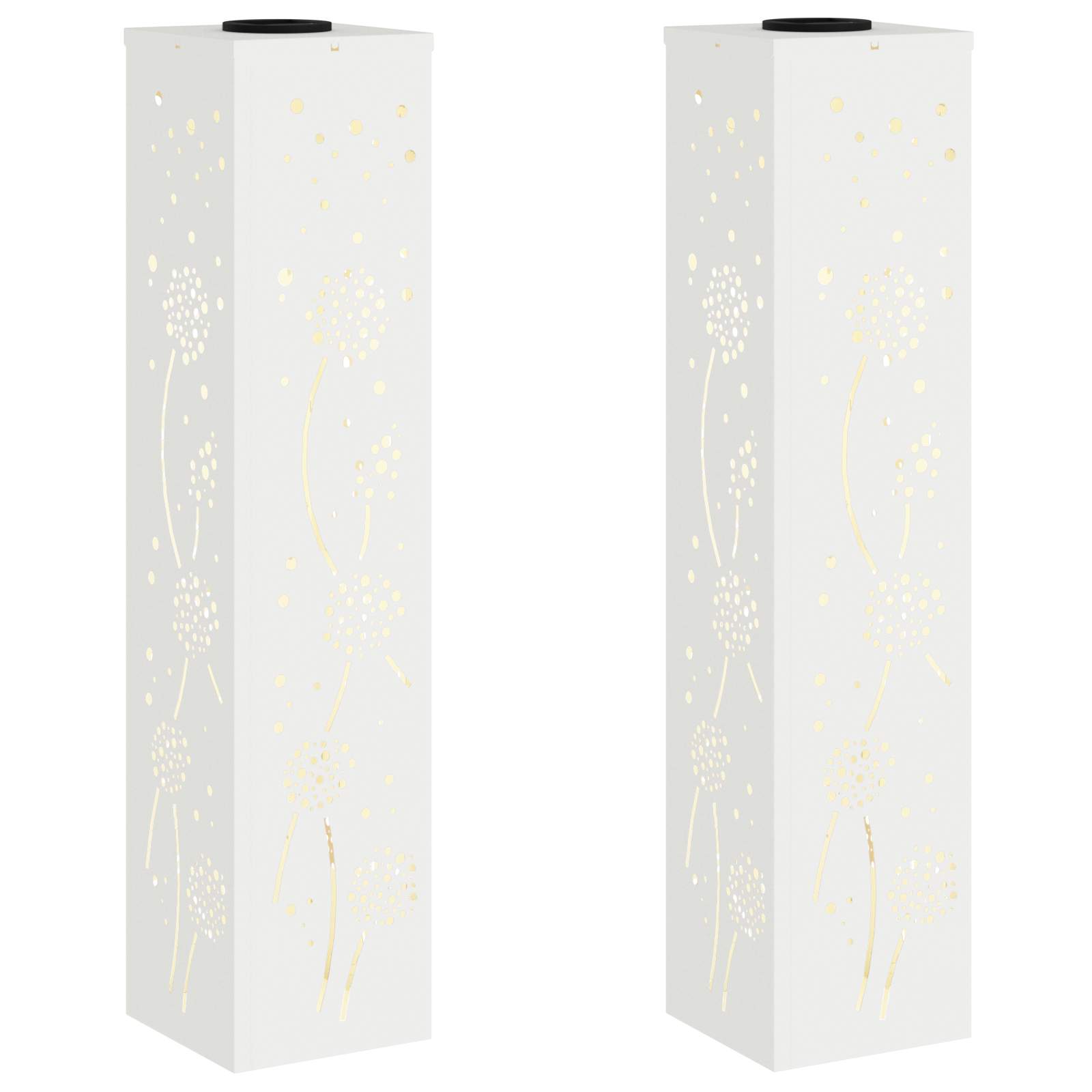 Solar Led Pad Licht 2 Pcs Koudgewalst Staal 18 x 18 x 80 cm Wit Paardenbloem patroon