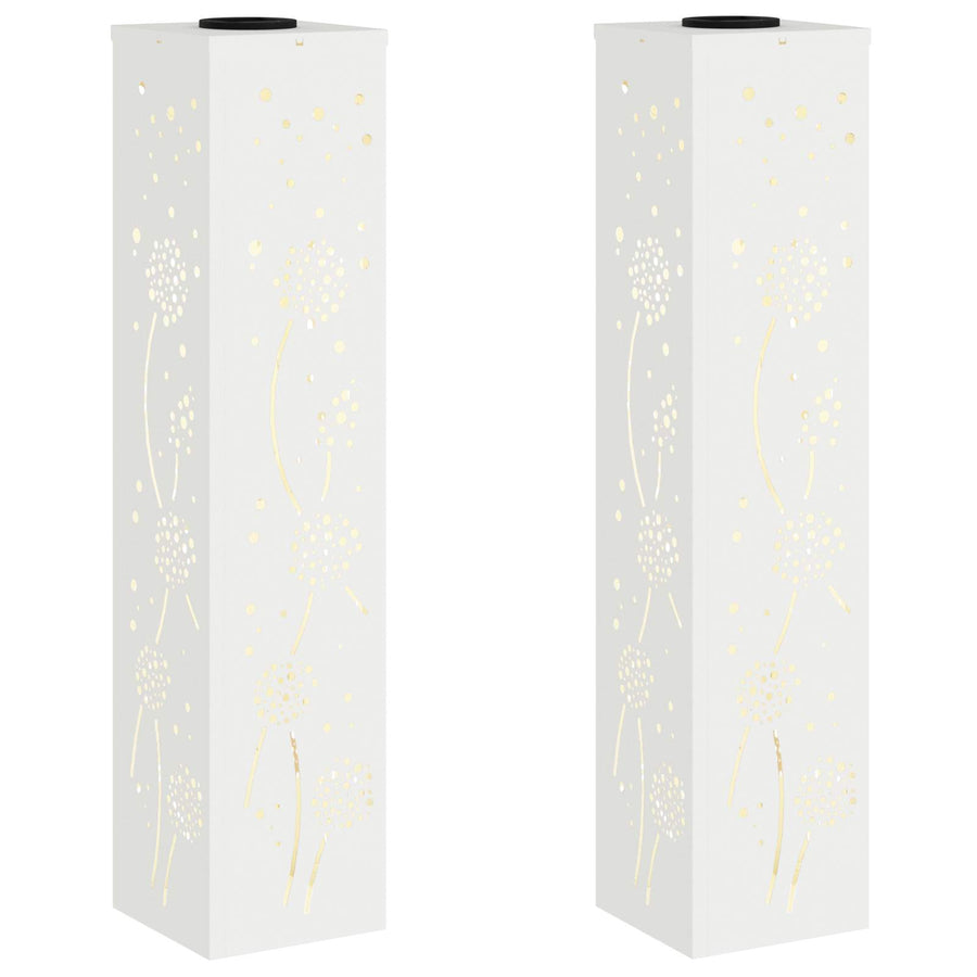 Solar Led Pad Licht 2 Pcs Koudgewalst Staal 18 x 18 x 80 cm Wit Paardenbloem patroon