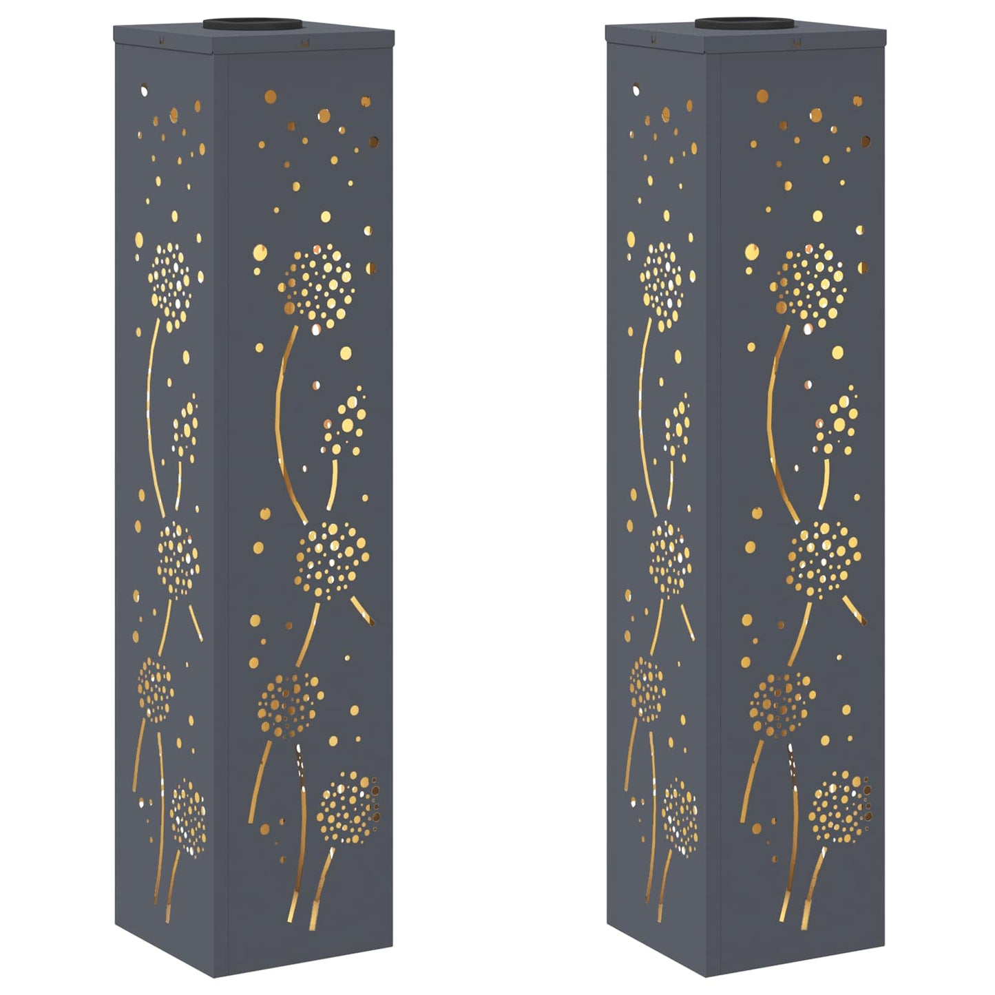 Solar Led Pad Licht 2 Pcs Koudgewalst Staal 18 x 18 x 80 cm Antraciet Paardenbloem patroon