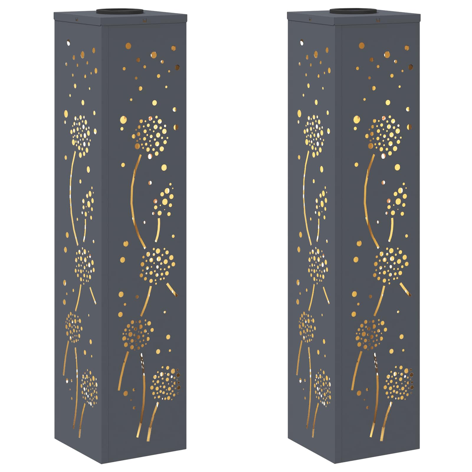 Solar Led Pad Licht 2 Pcs Koudgewalst Staal 18 x 18 x 80 cm Antraciet Paardenbloem patroon