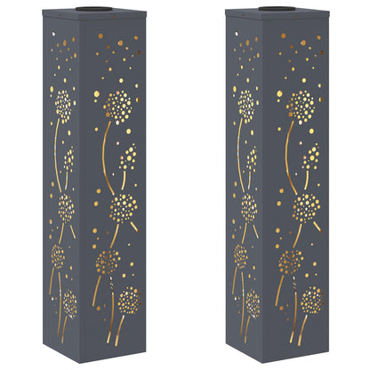 Solar Led Pad Licht 2 Pcs Koudgewalst Staal 18 x 18 x 80 cm Antraciet Paardenbloem patroon