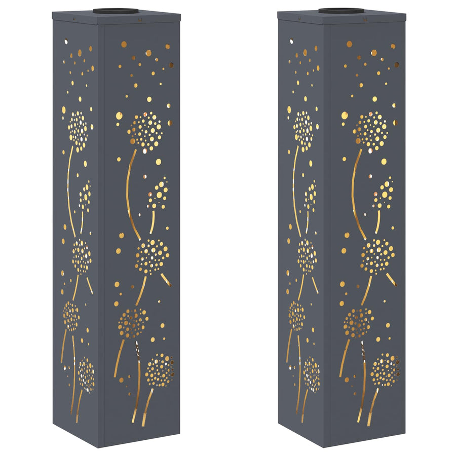 Solar Led Pad Licht 2 Pcs Koudgewalst Staal 18 x 18 x 80 cm Antraciet Paardenbloem patroon