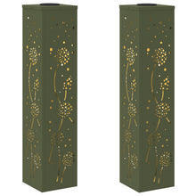 Solar Led Pad Licht 2 Pcs Olijf Groen Koudgewalst Staal 18 x 18 x 80 cm Olijfgroen Paardenbloem patroon