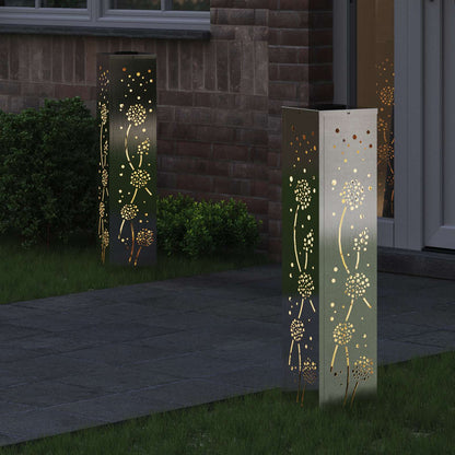 Solar Led Pad Licht 2 Pcs 18 x 18 x 80 cm Roestvrij staal Paardenbloem patroon