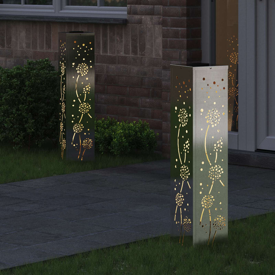 Solar Led Pad Licht 2 Pcs 18 x 18 x 80 cm Roestvrij staal Paardenbloem patroon