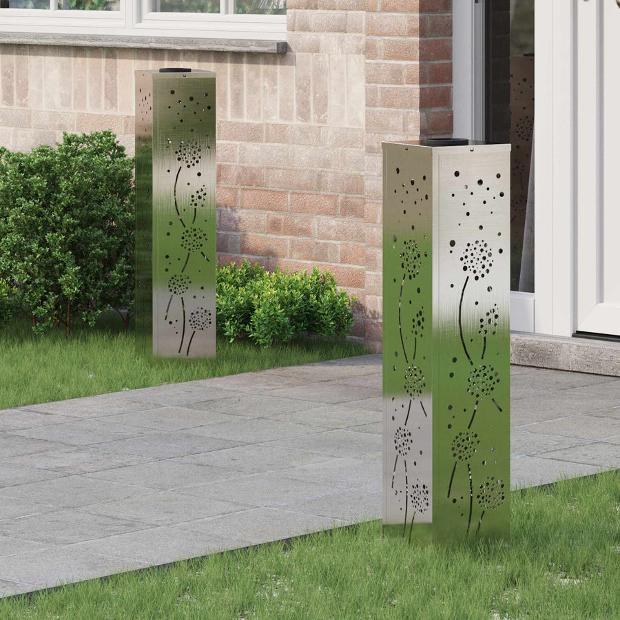 Solar Led Pad Licht 2 Pcs 18 x 18 x 80 cm Roestvrij staal Paardenbloem patroon