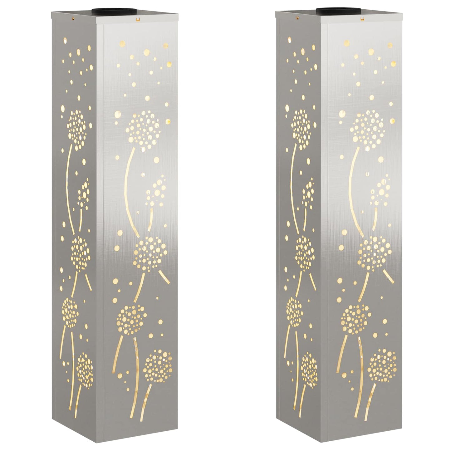 Solar Led Pad Licht 2 Pcs 18 x 18 x 80 cm Roestvrij staal Paardenbloem patroon