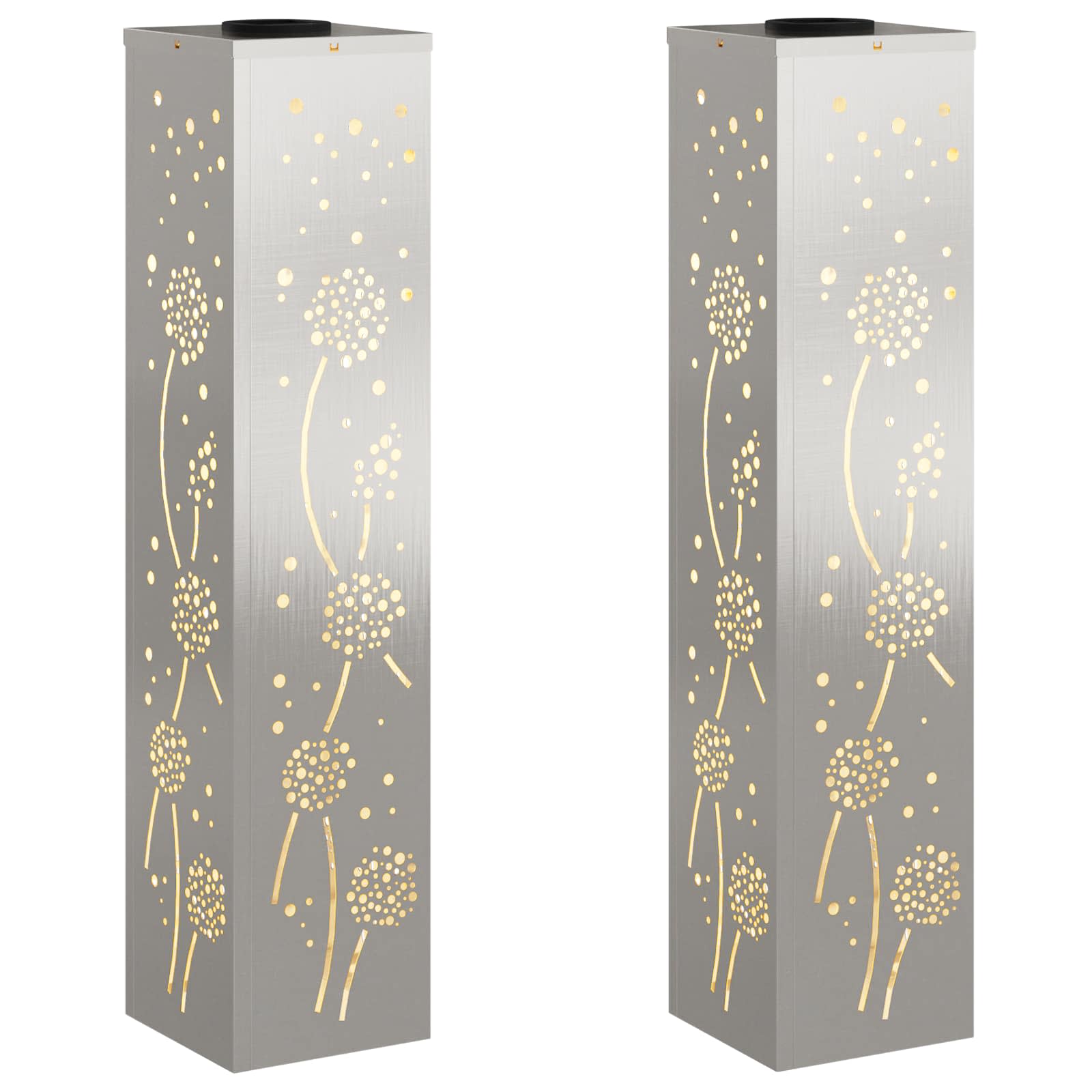 Solar Led Pad Licht 2 Pcs 18 x 18 x 80 cm Roestvrij staal Paardenbloem patroon