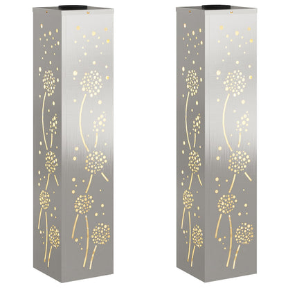 Solar Led Pad Licht 2 Pcs 18 x 18 x 80 cm Roestvrij staal Paardenbloem patroon