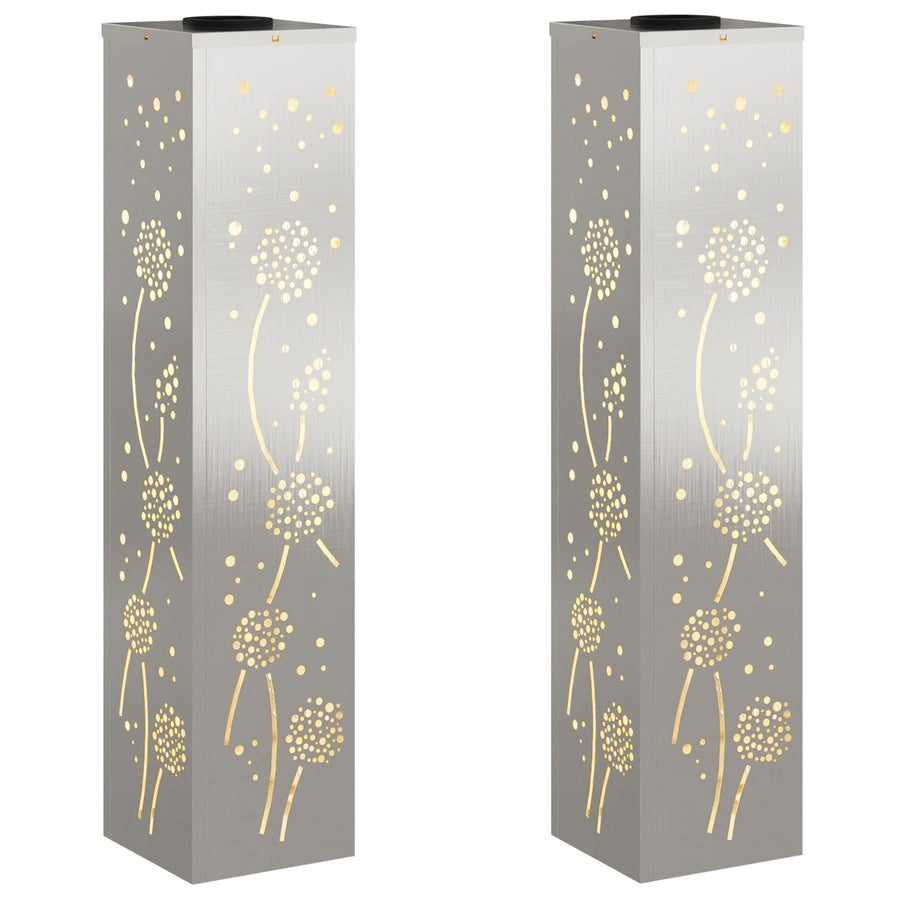 Solar Led Pad Licht 2 Pcs 18 x 18 x 80 cm Roestvrij staal Paardenbloem patroon