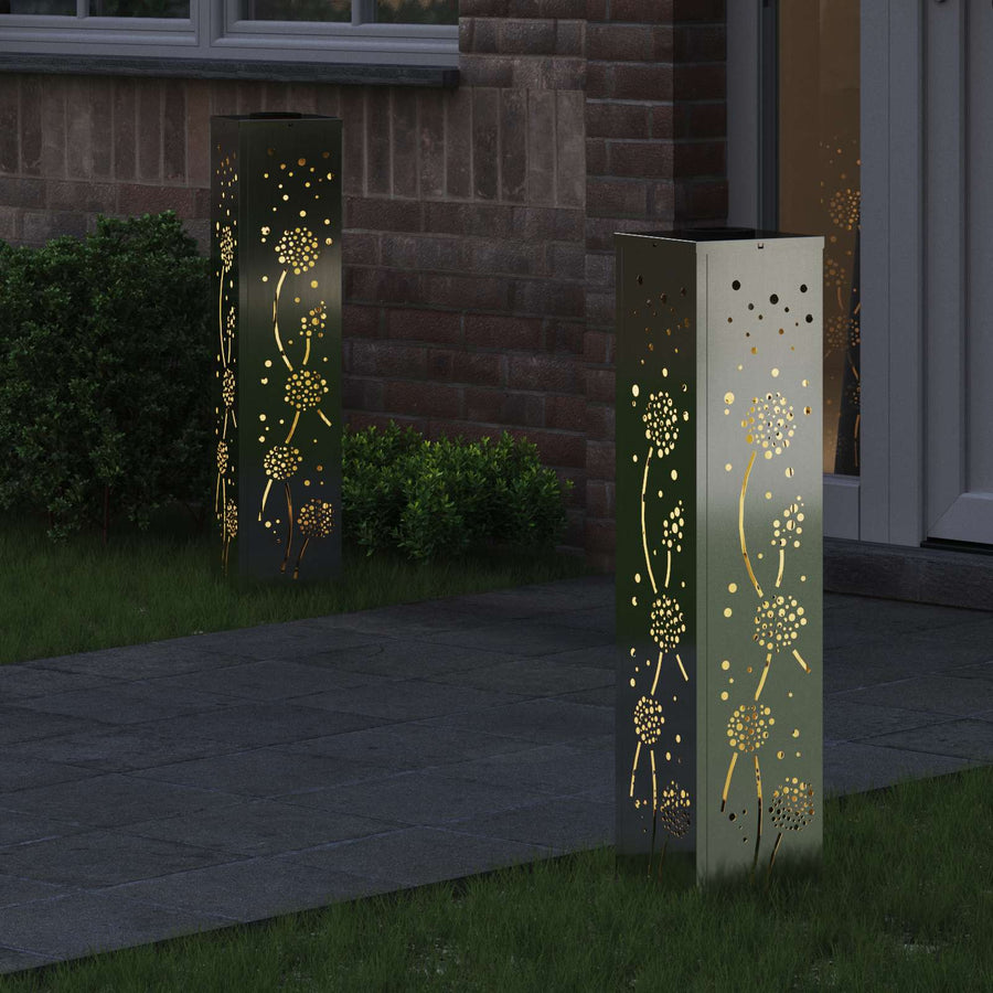 Solar Led Pad Licht 2 Pcs Gegalvaniseerd Gegalvaniseerd 18 x 18 x 80 cm Geëgalvaniseerd staal Paardenbloem patroon