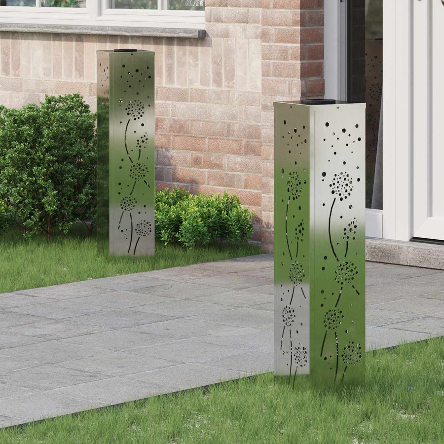 Solar Led Pad Licht 2 Pcs Gegalvaniseerd Gegalvaniseerd 18 x 18 x 80 cm Geëgalvaniseerd staal Paardenbloem patroon