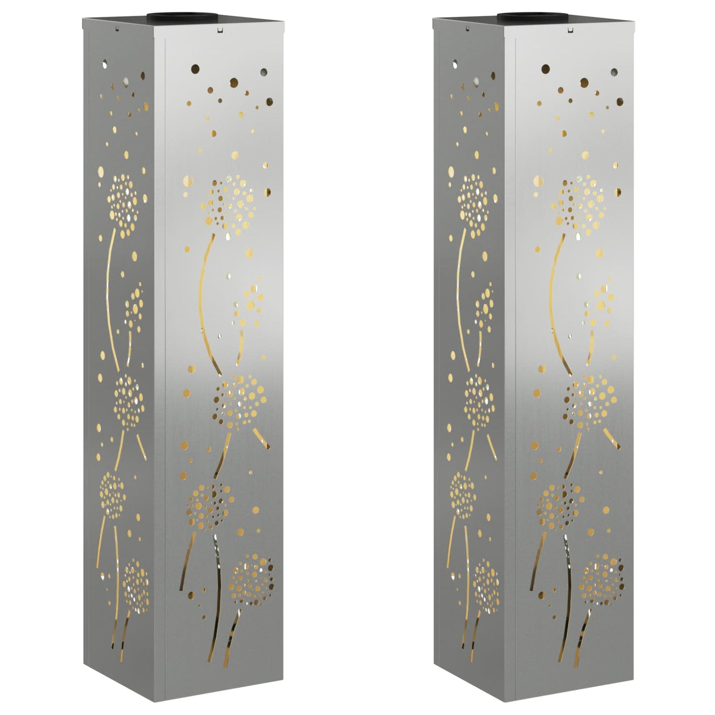 Solar Led Pad Licht 2 Pcs Gegalvaniseerd Gegalvaniseerd 18 x 18 x 80 cm Geëgalvaniseerd staal Paardenbloem patroon