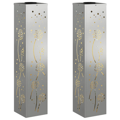 Solar Led Pad Licht 2 Pcs Gegalvaniseerd Gegalvaniseerd 18 x 18 x 80 cm Geëgalvaniseerd staal Paardenbloem patroon