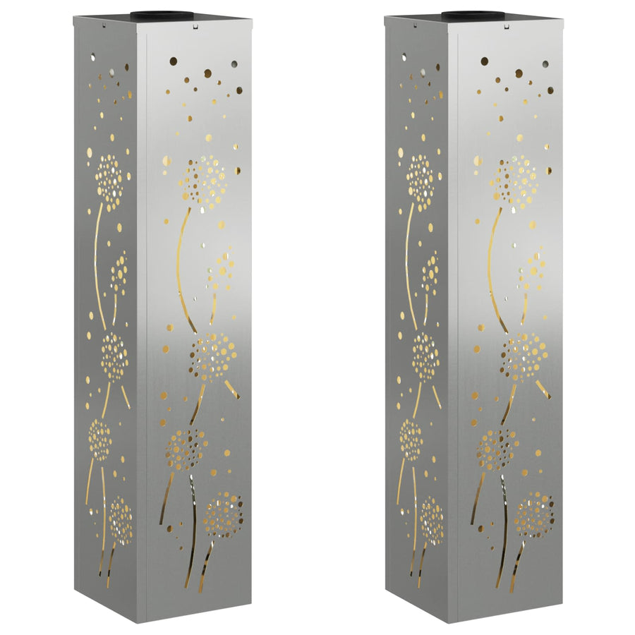 Solar Led Pad Licht 2 Pcs Gegalvaniseerd Gegalvaniseerd 18 x 18 x 80 cm Geëgalvaniseerd staal Paardenbloem patroon