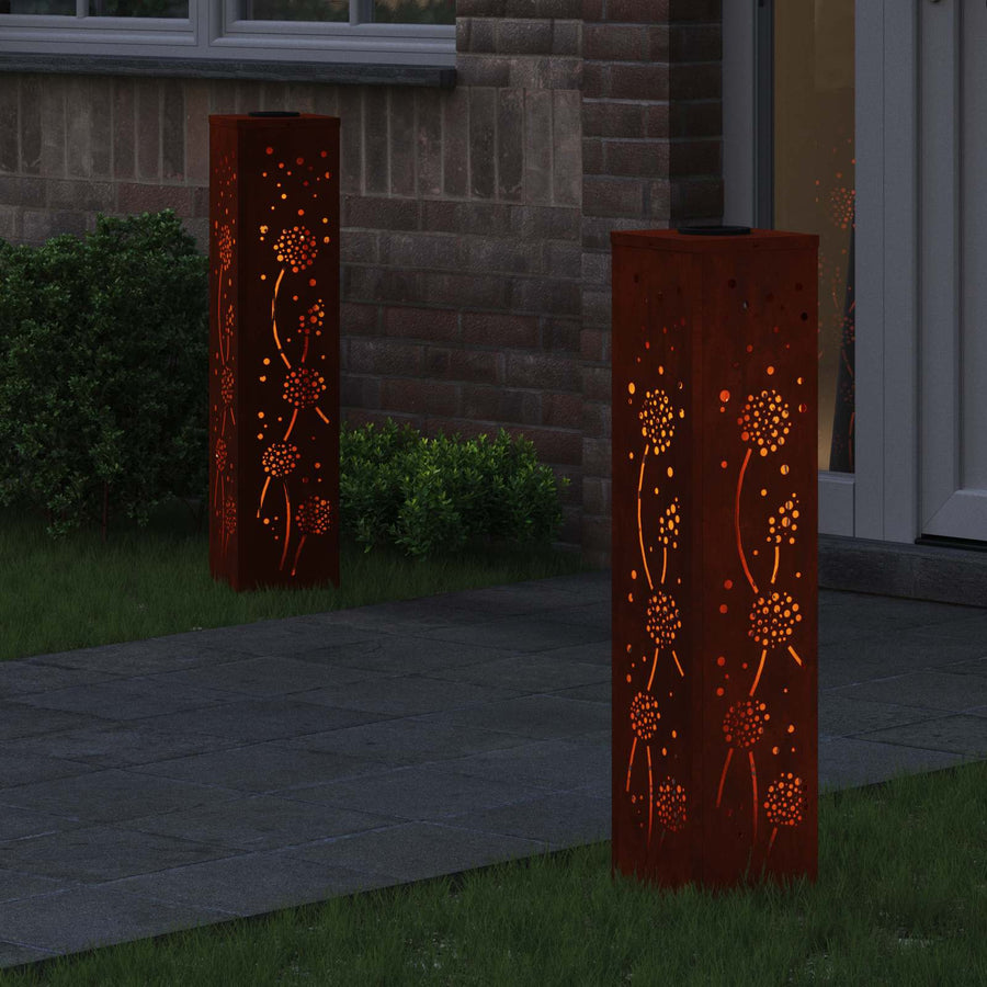 Solar Led Pad Licht 2 Pcs 18 x 18 x 80 cm Cortenstaal Paardenbloem patroon