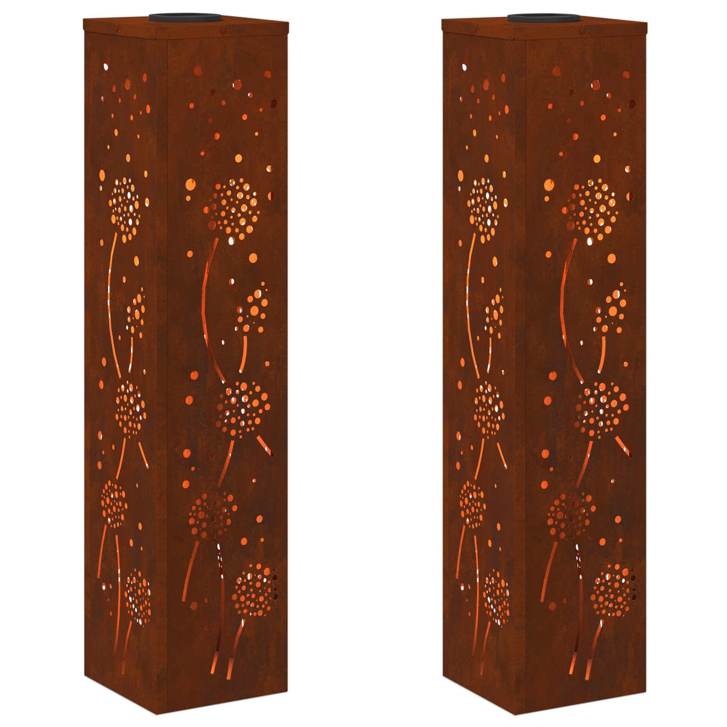 Solar Led Pad Licht 2 Pcs 18 x 18 x 80 cm Cortenstaal Paardenbloem patroon