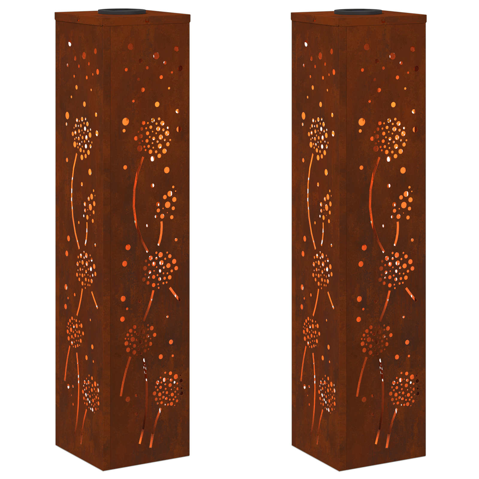 Solar Led Pad Licht 2 Pcs 18 x 18 x 80 cm Cortenstaal Paardenbloem patroon