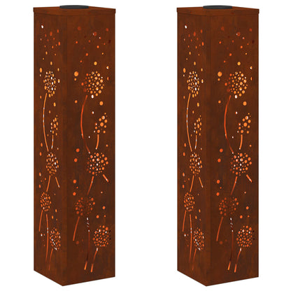 Solar Led Pad Licht 2 Pcs 18 x 18 x 80 cm Cortenstaal Paardenbloem patroon