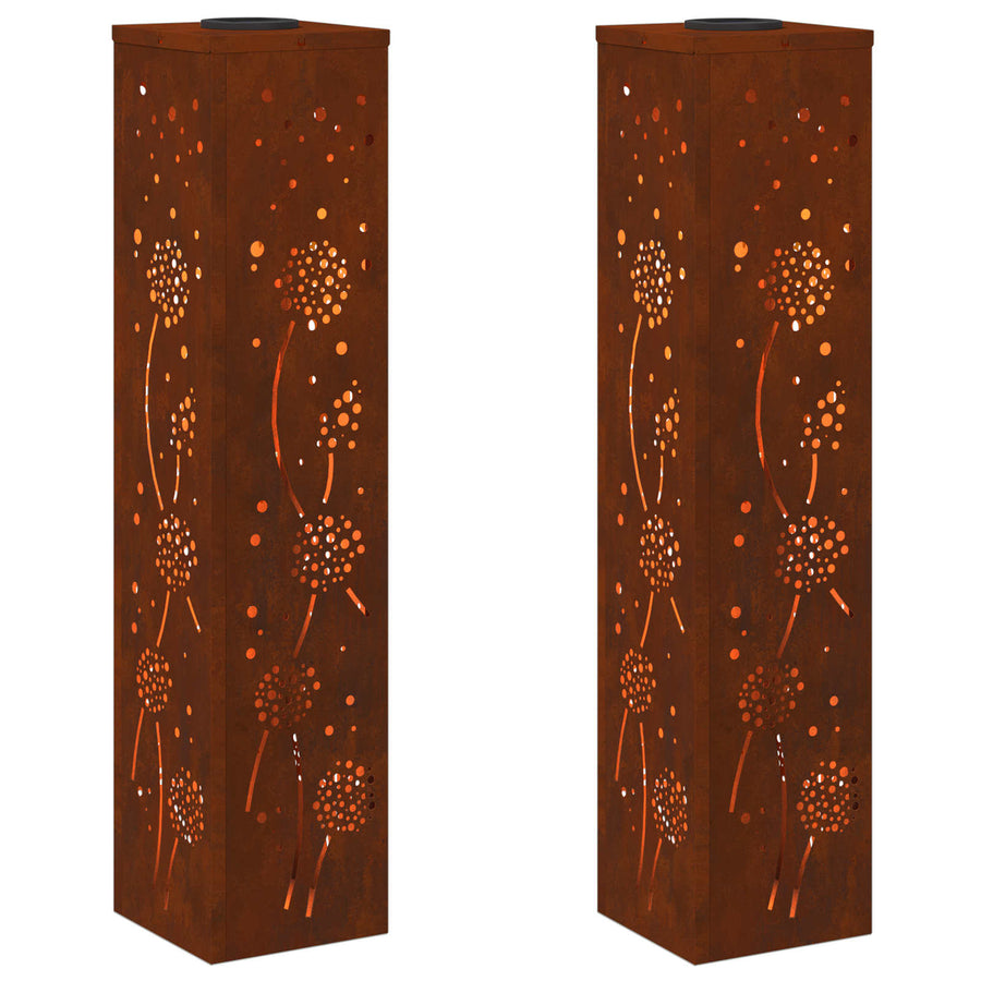 Solar Led Pad Licht 2 Pcs 18 x 18 x 80 cm Cortenstaal Paardenbloem patroon