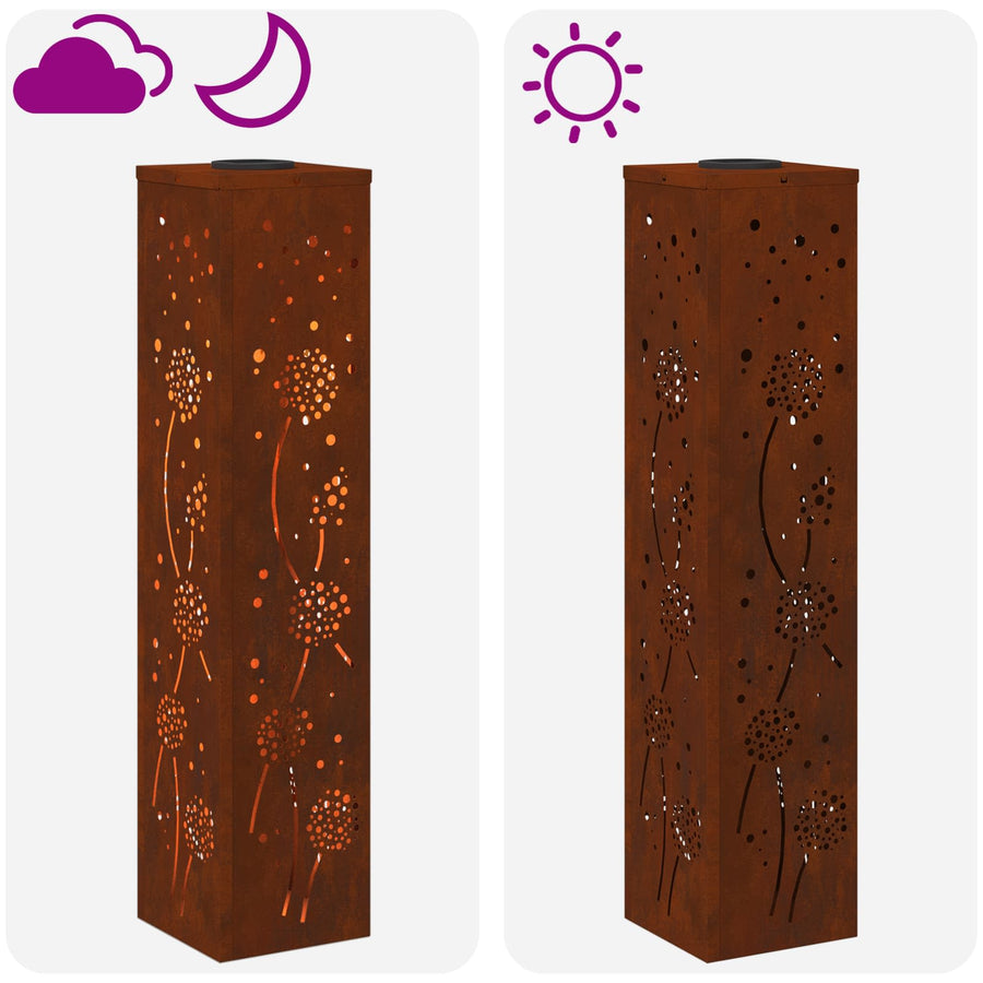 Solar Led Pad Licht 2 Pcs 18 x 18 x 80 cm Cortenstaal Paardenbloem patroon